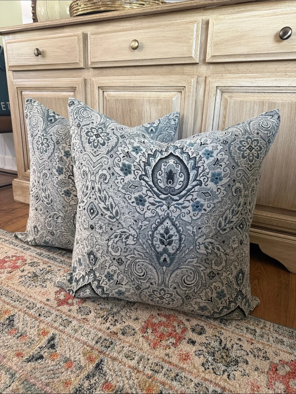 Pier 1 Blue and Gray Paisley Accent Pillow